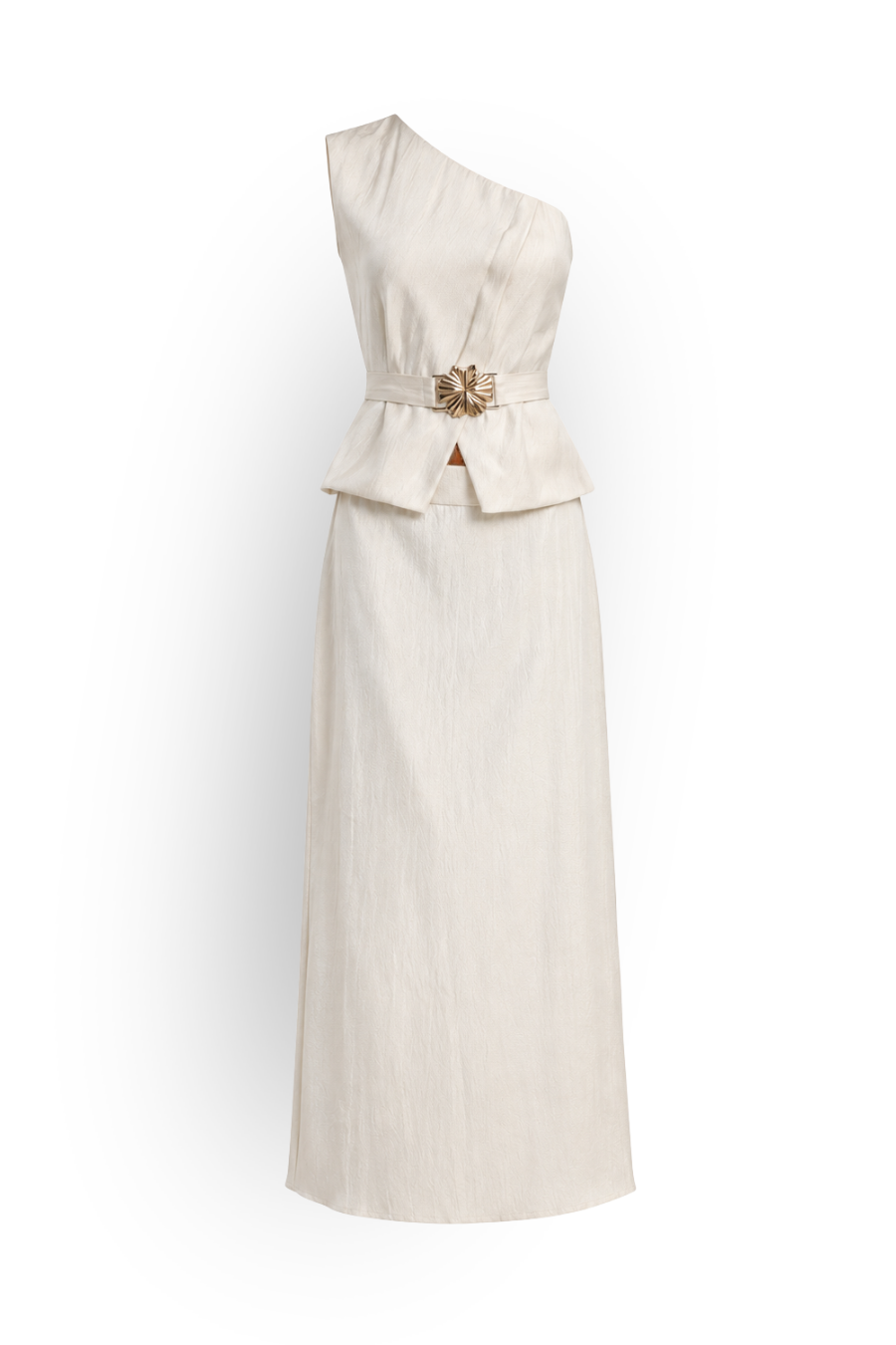 One-Shoulder Satin Top &amp; Midi Skirt Set