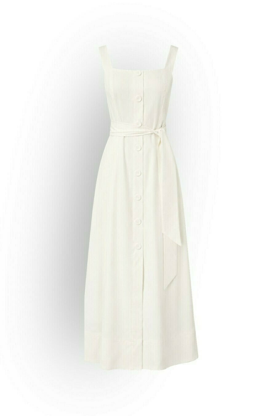 Button-Front Tailored Midi Dress with Wide Hem