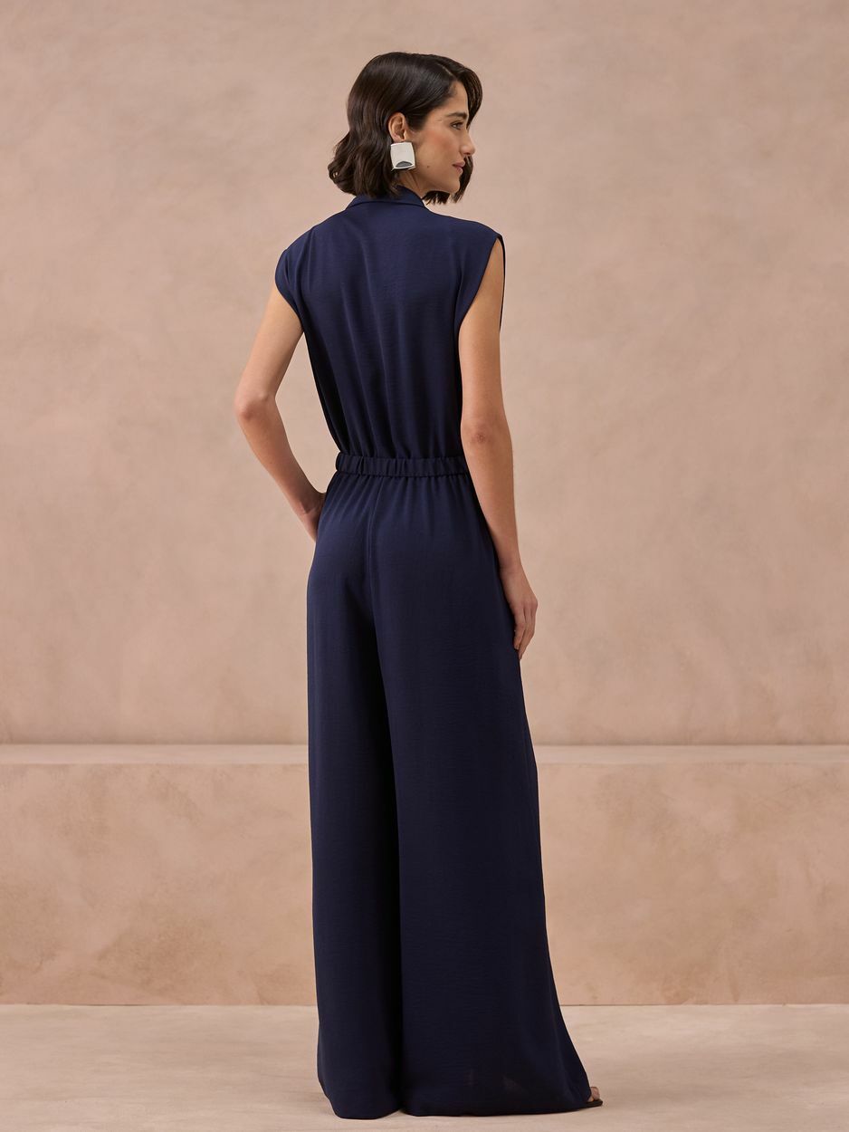 Belted V-Neck Wide-Leg Jumpsuit